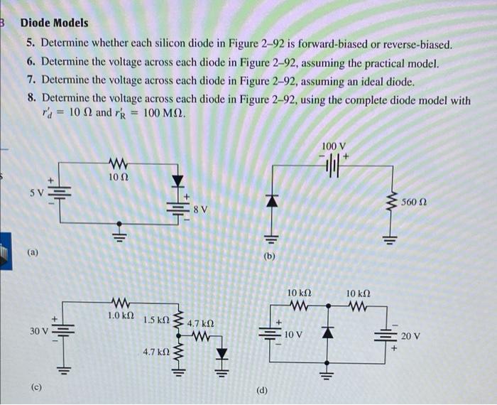 Solved B Diode Models 5. Determine Whether Each Silicon | Chegg.com