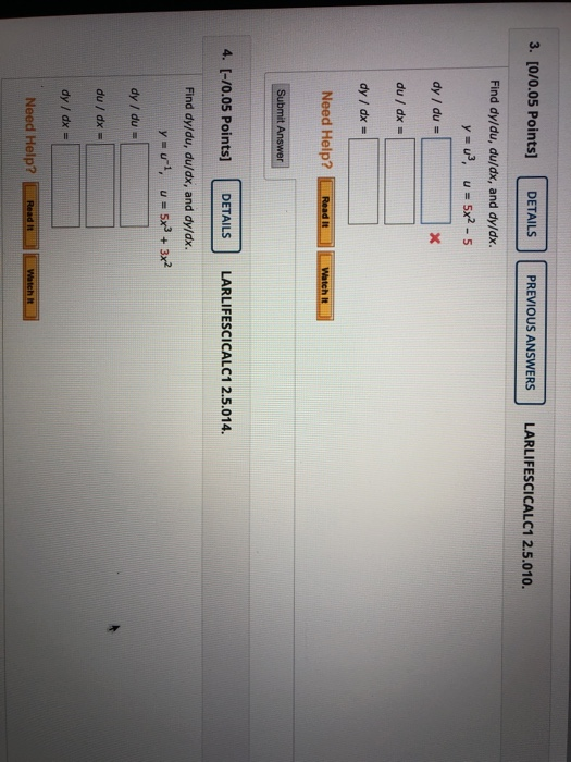 solved identify the inside function, u=g(x), and the... Solved 1. [-/0.05 Points) DETAILS LARLIFESCICALC1 2.5.002. | Chegg.com