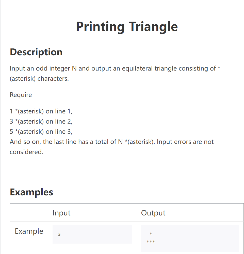 Solved Printing Triangle Description * Input an odd integer | Chegg.com