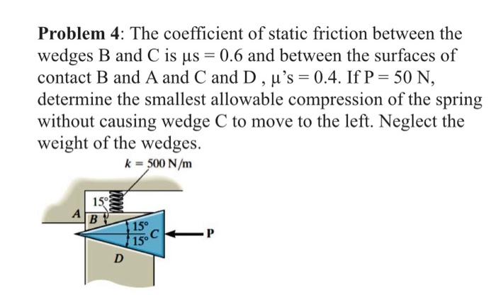 Solved = Problem 4: The coefficient of static friction