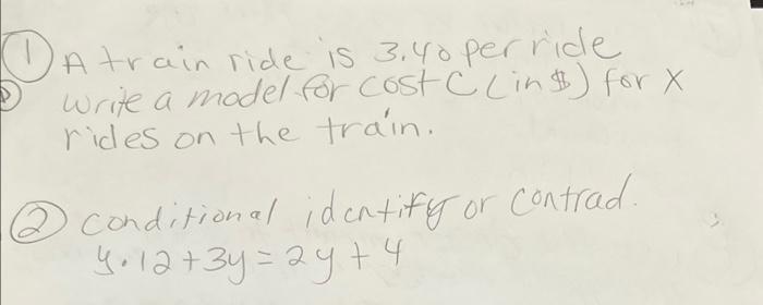 Solved A Train Ride Is 3.40 Perride Write A Model For Cost | Chegg.com