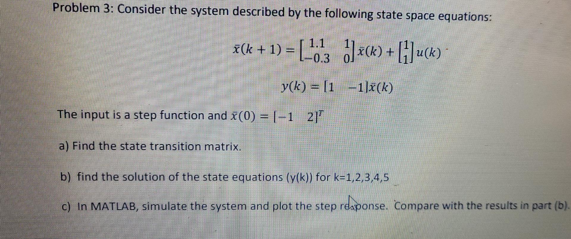 Solved Problem 3: Consider the system described by the | Chegg.com