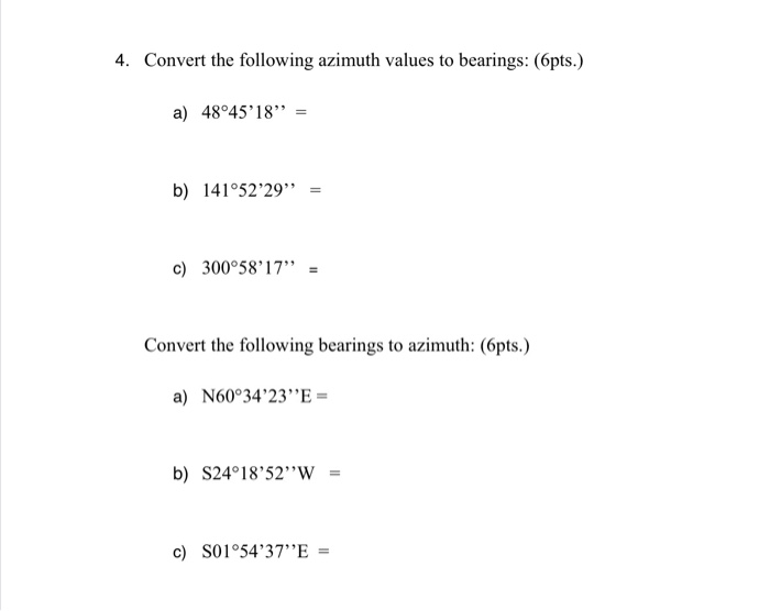 Solved 1. Convert the following bearings to azimuths