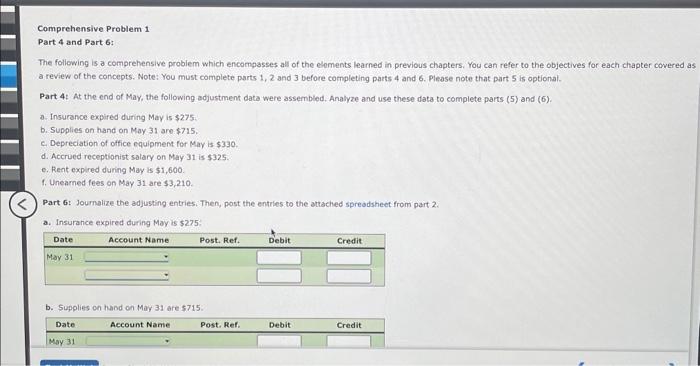 Solved Comprehensive Problem 1 Part 4 and Part 6 : The | Chegg.com