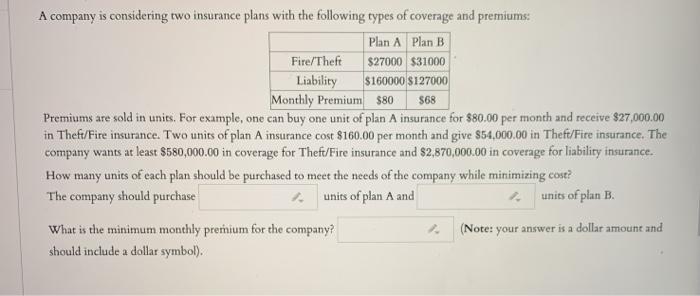 Solved A company is considering two insurance plans with the | Chegg.com