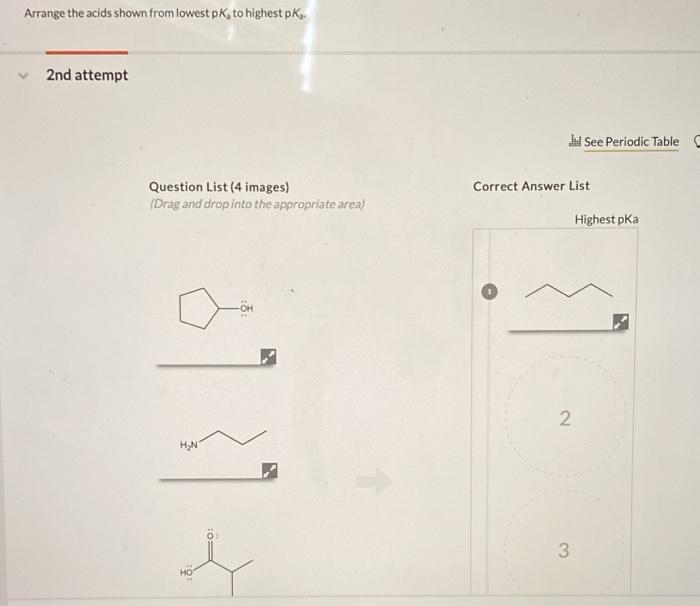 Solved Arrange the acids shown from lowest pK to highest pk