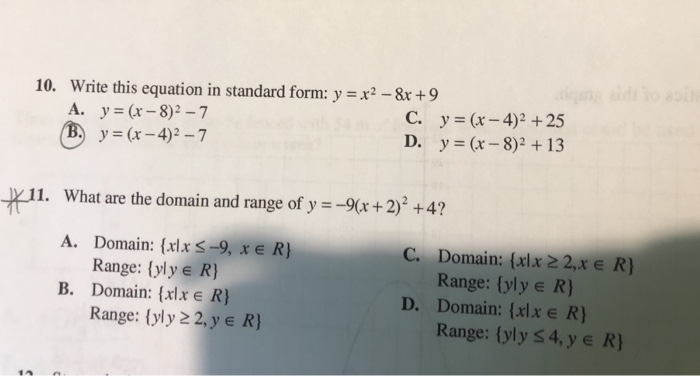 Solved 10 Write This Equation In Standard Form Y X2 8x Chegg Com Solved 10 Write This Equation In Standard Form Y X2 8x Chegg Com