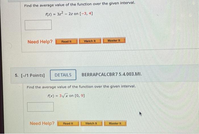 Solved Find the average value of the function over the given | Chegg.com