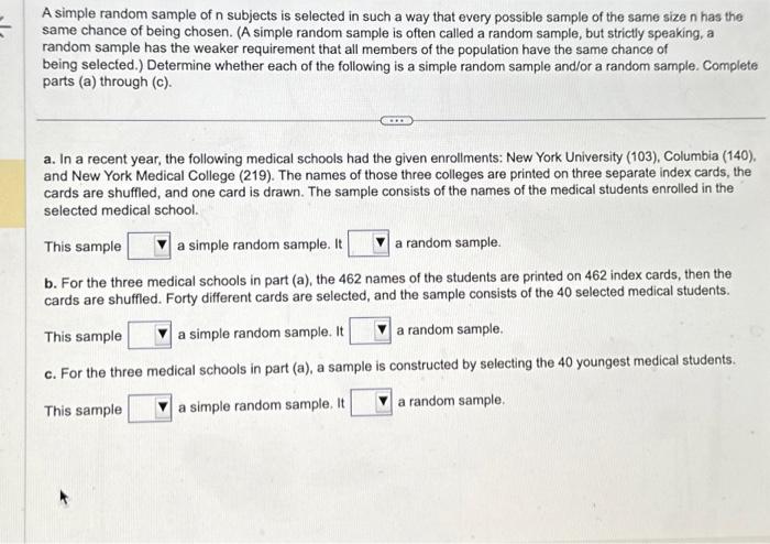 Solved A simple random sample of n subjects is selected in | Chegg.com