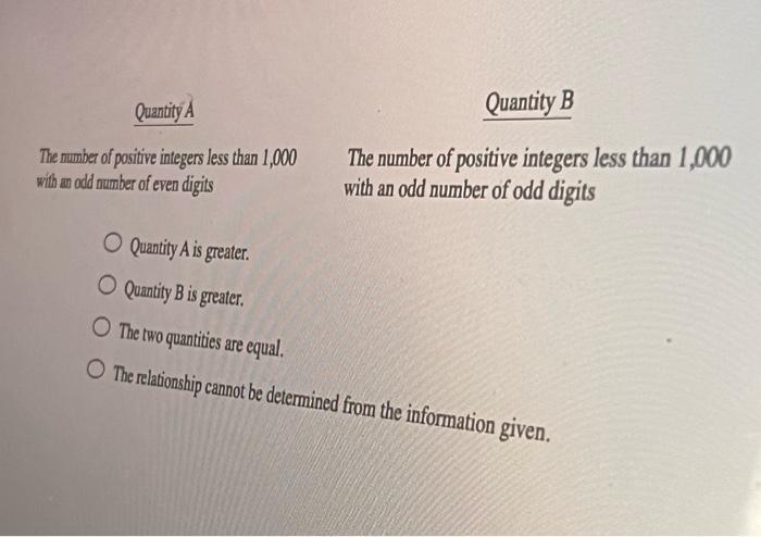 Solved Quantity A Quantity B The number of positive integers | Chegg.com
