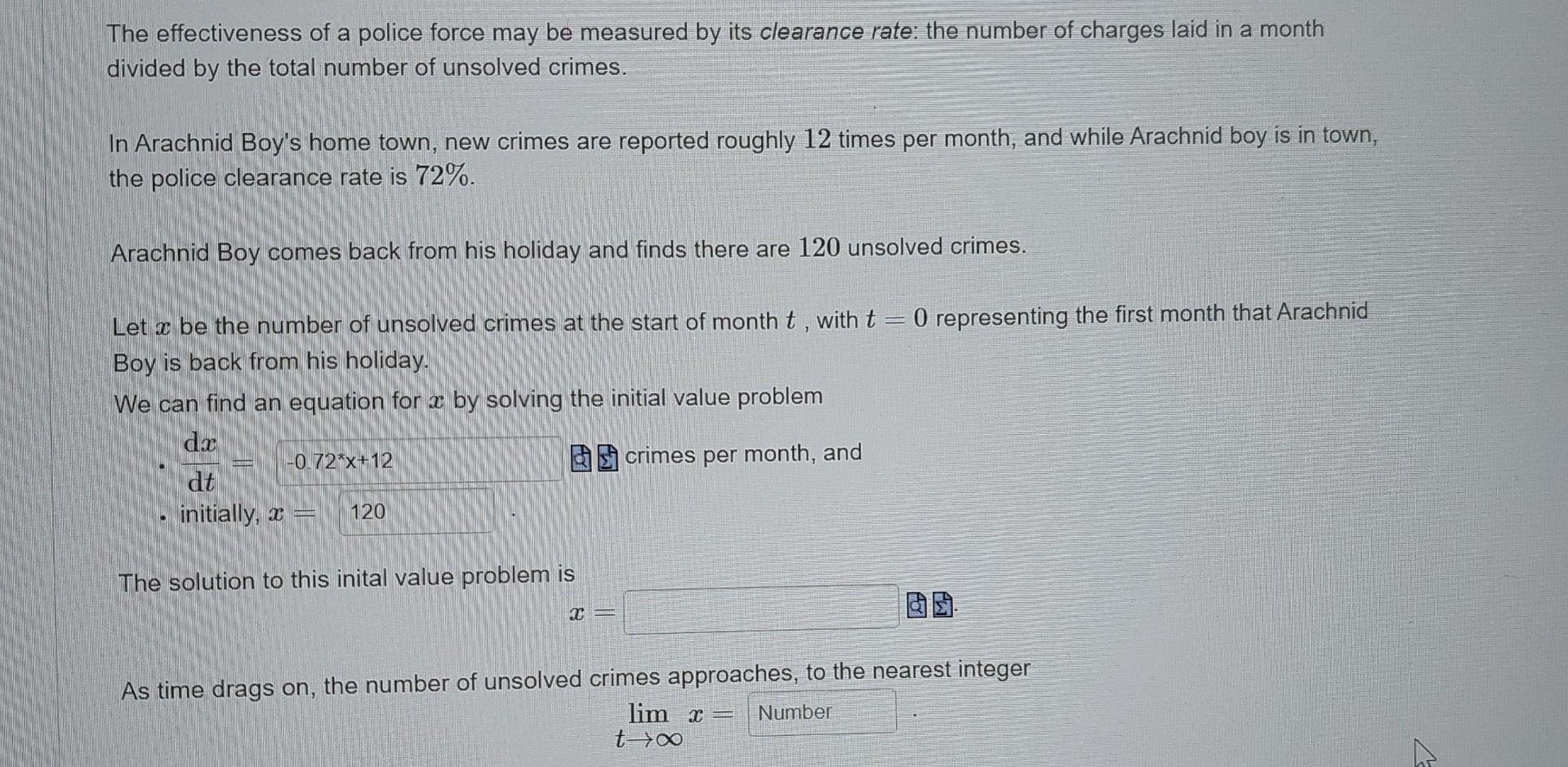Solved The effectiveness of a police force may be measured | Chegg.com