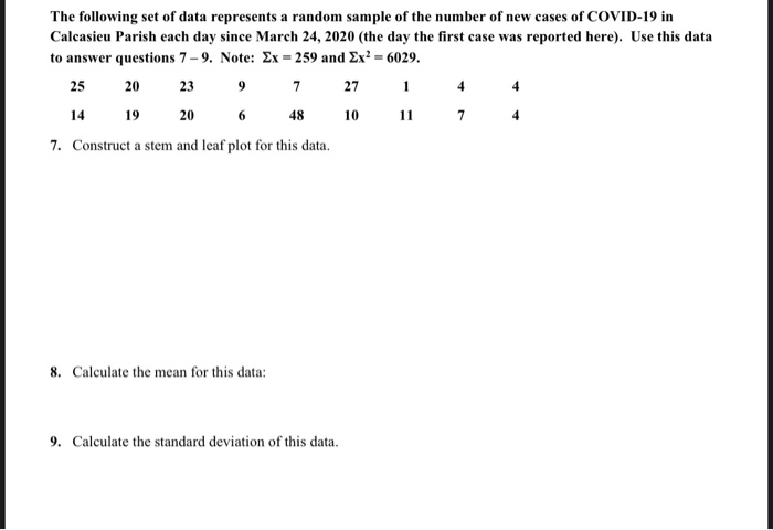 Solved The following set of data represents a random sample | Chegg.com
