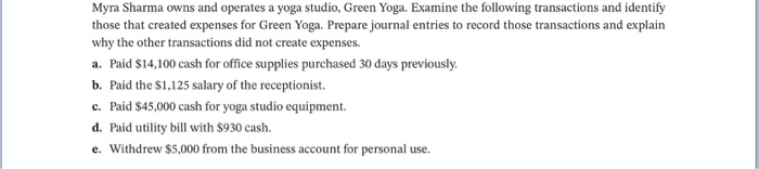Solved Myra Sharma owns and operates a yoga studio, Green