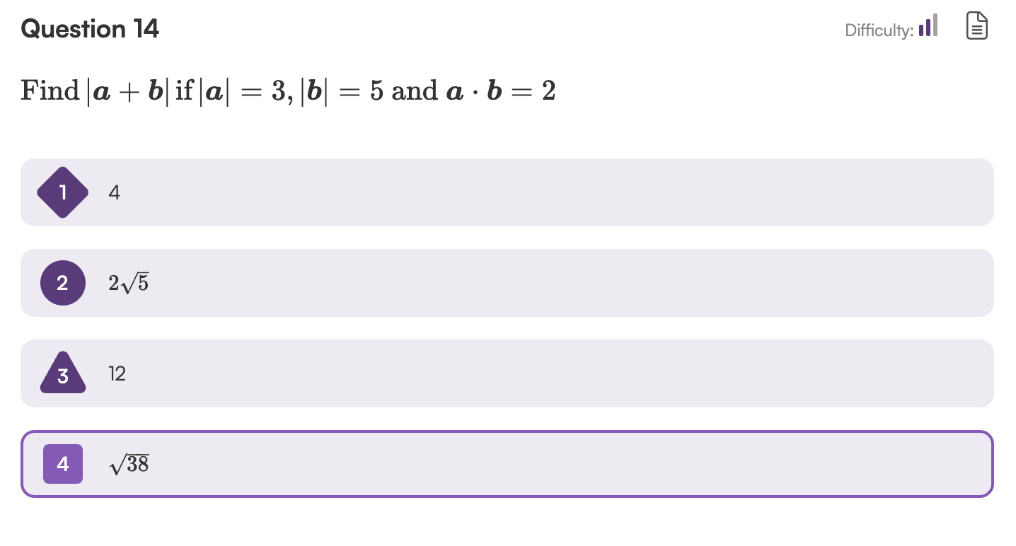 Find |a+b| ﻿if |a|=3,|b|=5 ﻿and A*b=2 | Chegg.com