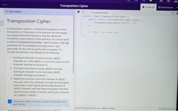 Solved Next Transposition Cipher Challenge Submissions | Chegg.com