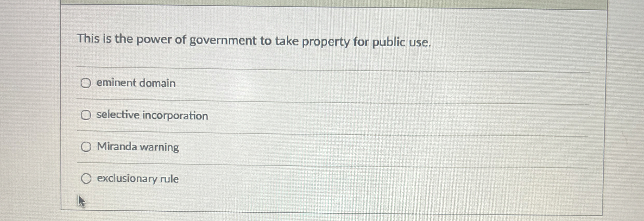 Solved This is the power of government to take property for | Chegg.com
