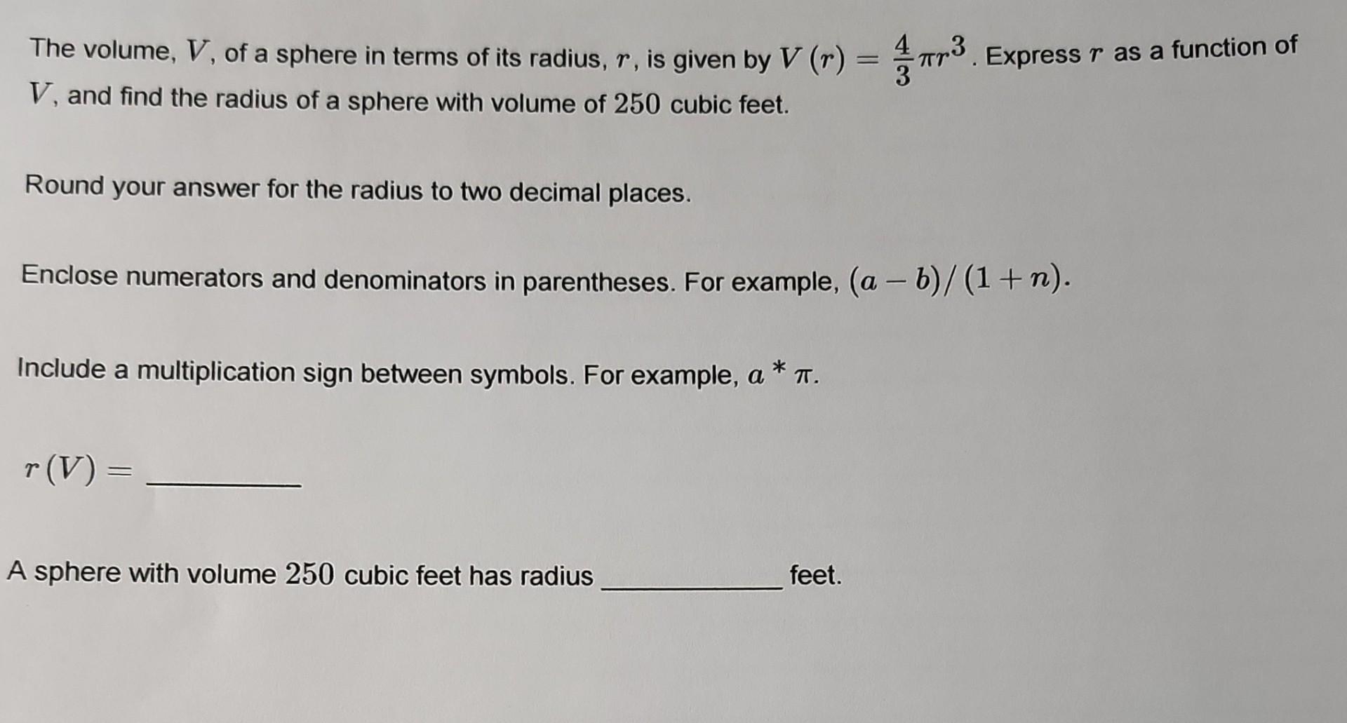 the volume of sphere of radius 2r is