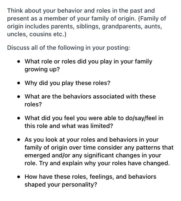 Solved Think About Your Behavior And Roles In The Past And | Chegg.com