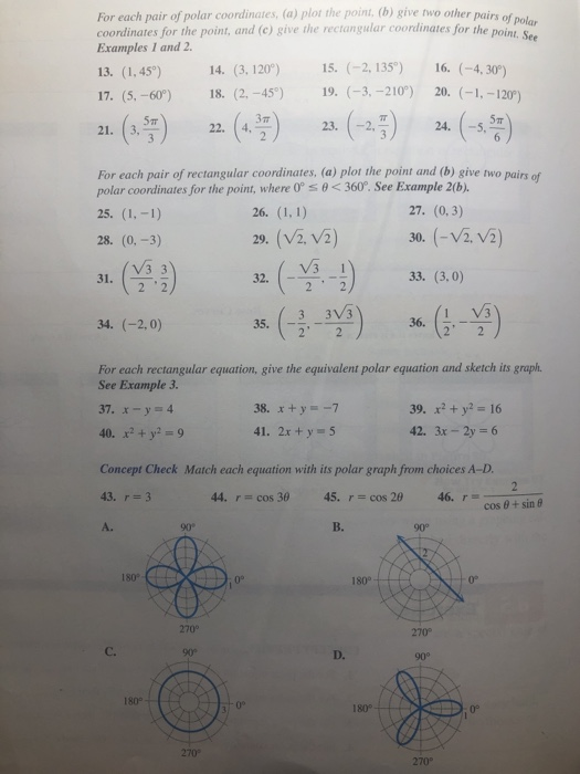 Solved For Each Pair Of Polar Coordinates A Plot The