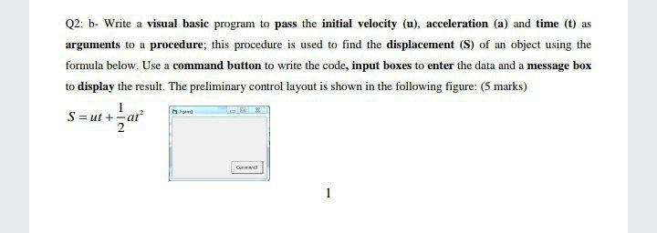 Solved Q2: b- Write a visual basic program to pass the | Chegg.com