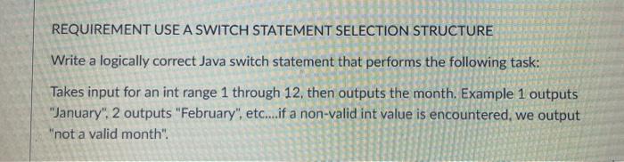 Solved REQUIREMENT USE A SWITCH STATEMENT SELECTION | Chegg.com