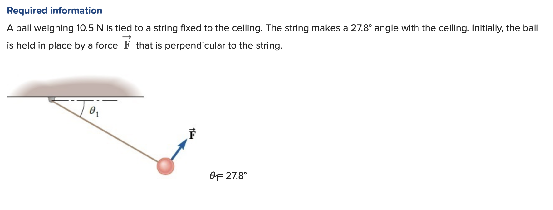 Solved A ball weighing 10.5 ﻿N is tied to a string fixed to | Chegg.com