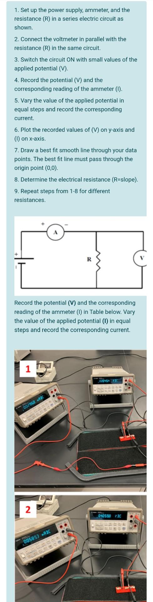 Solved 1. Set up the power supply, ammeter, and the | Chegg.com