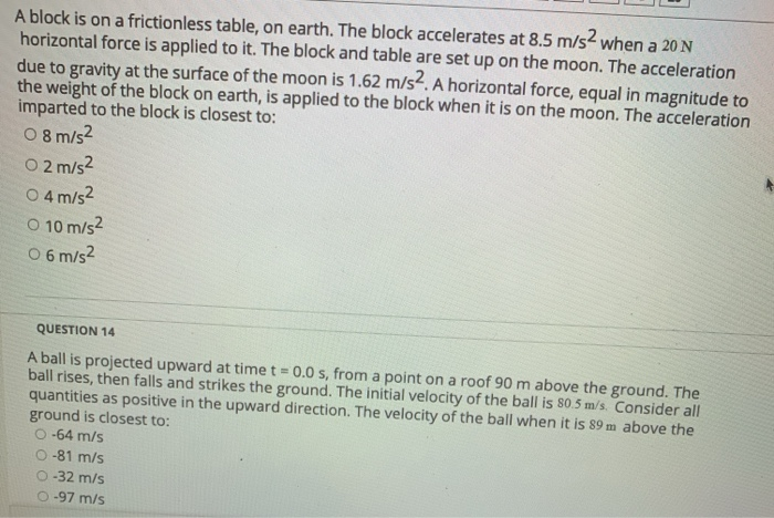 Solved A block is on a frictionless table, on earth. The | Chegg.com