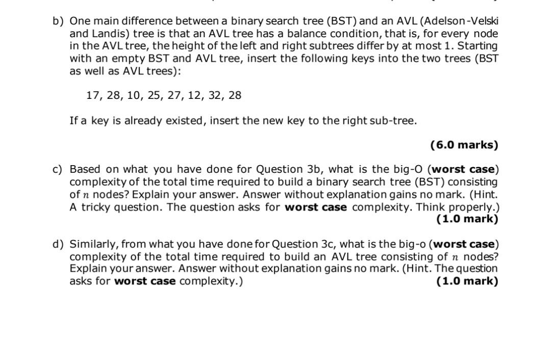 Solved b) One main difference between a binary search tree | Chegg.com