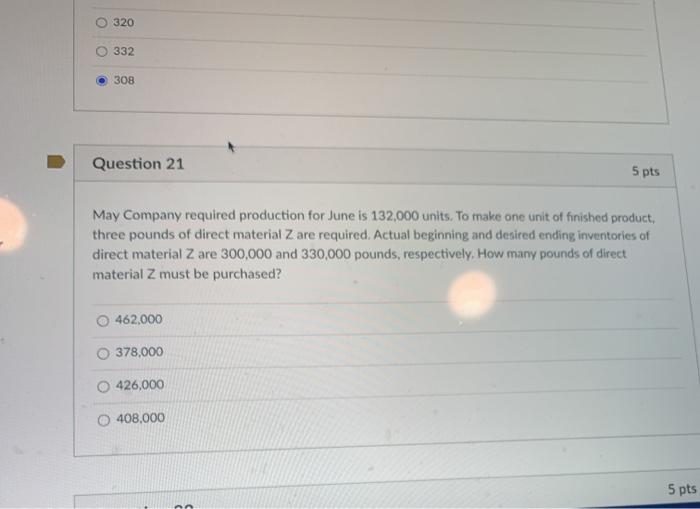 Solved 320 332 308 Question 21 5 pts May Company required | Chegg.com