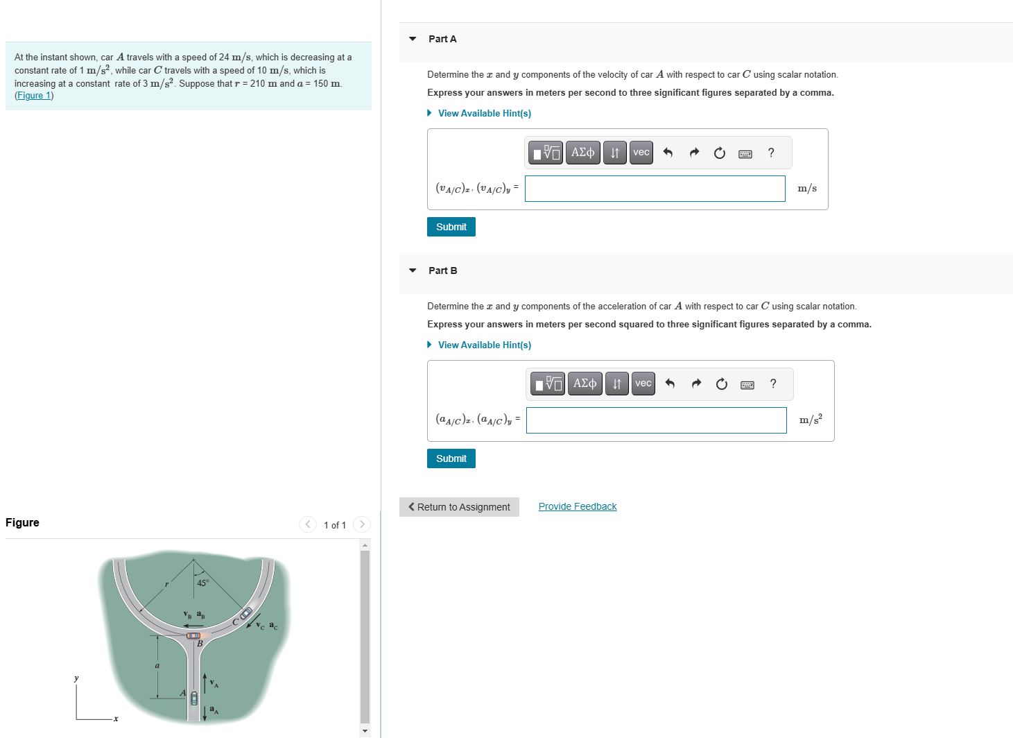 Solved Part AAt ﻿the instant shown, car A travels with a | Chegg.com