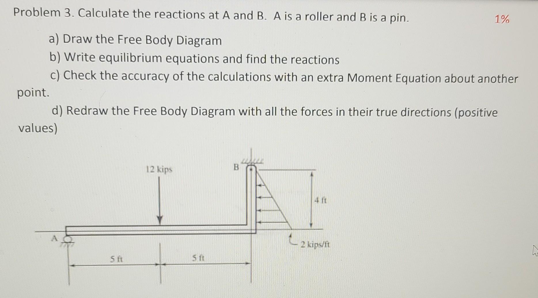 Solved Problem 1. Calculate The Reactions At A And B. 1% A) | Chegg.com