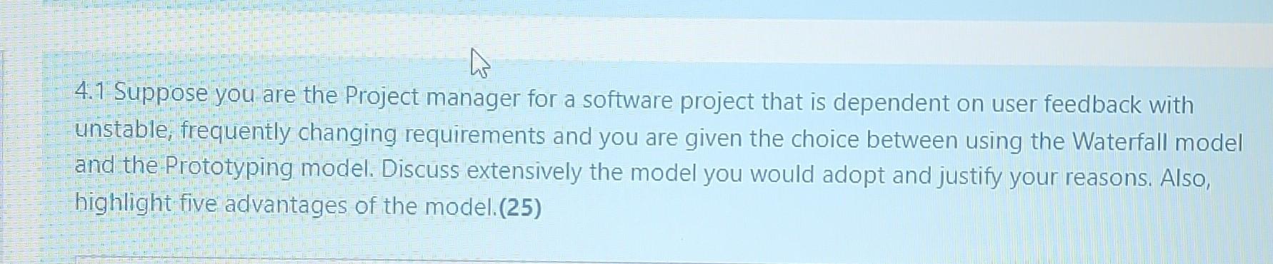 Solved 4.1 Suppose you are the Project manager for a | Chegg.com