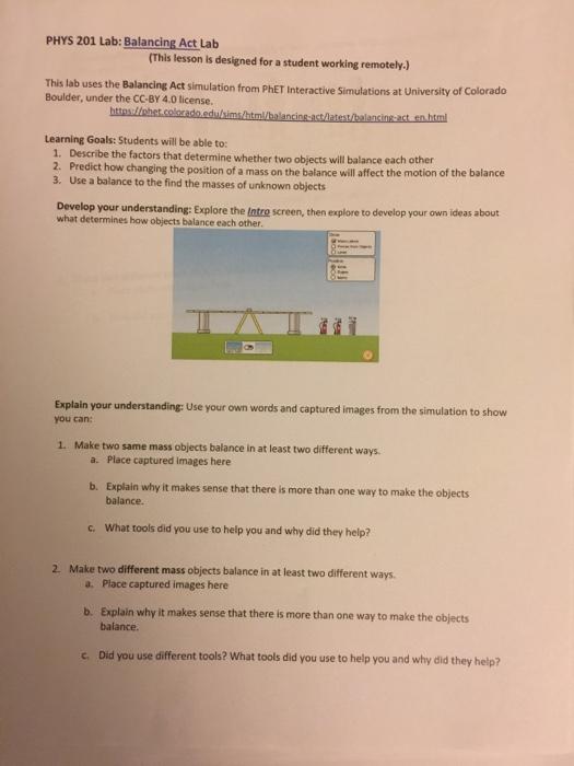PHYS 201 Lab Balancing Act Lab (This lesson is