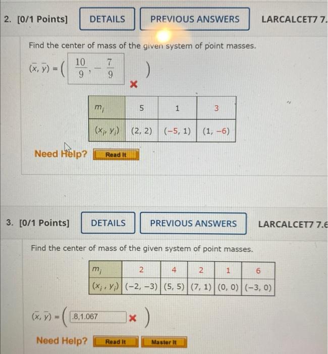 Solved Find the center of mass of the given system of point | Chegg.com