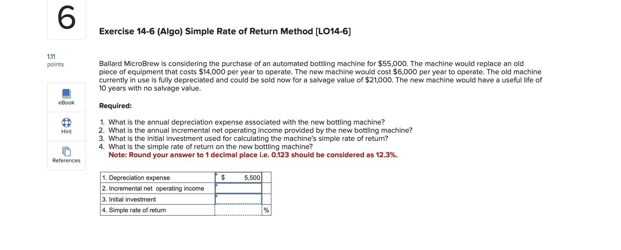 Simple Rate Key Solved Exercise 14-6 (Algo) Simple Rate of Return Method | Chegg.com