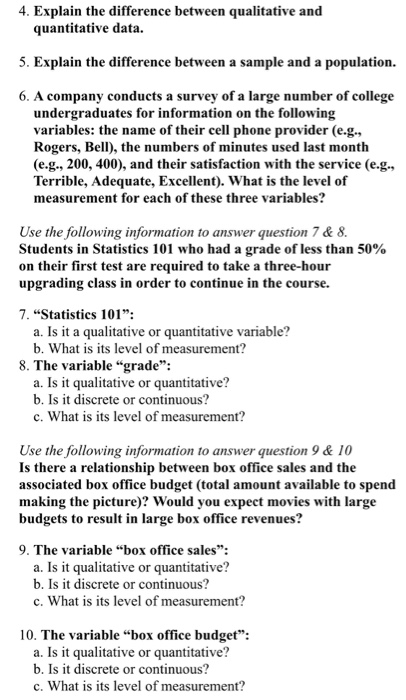 Solved 1. What is the level of measurement for each of the | Chegg.com