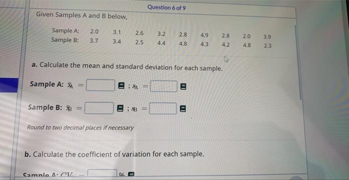 Solved Given Samples A and B below, a. Calculate the mean | Chegg.com