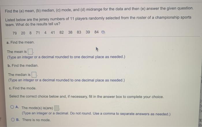 Solved Find The (a) Mean, (b) Median, (c) Mode, And (d) | Chegg.com