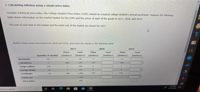 Solved 1. Calculating Inflation Using A Simple Price Index | Chegg.com