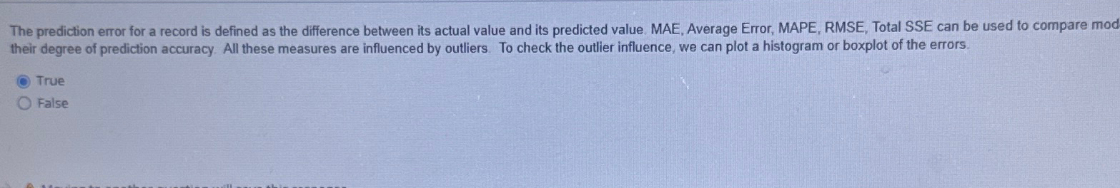 Solved The prediction error for a record is defined as the | Chegg.com