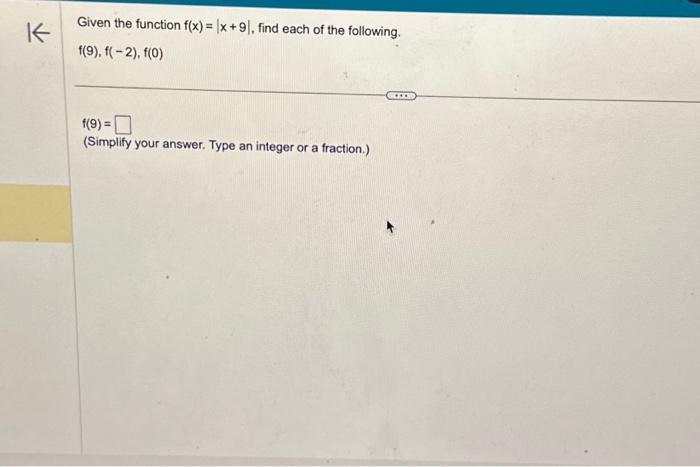 Solved Given the function f(x)=∣x+9∣, find each of the | Chegg.com