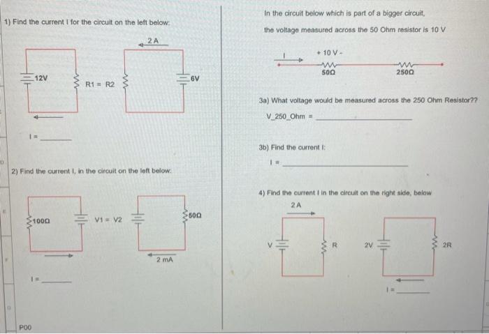 Solved 1) Find the current I for the circuit on the left | Chegg.com