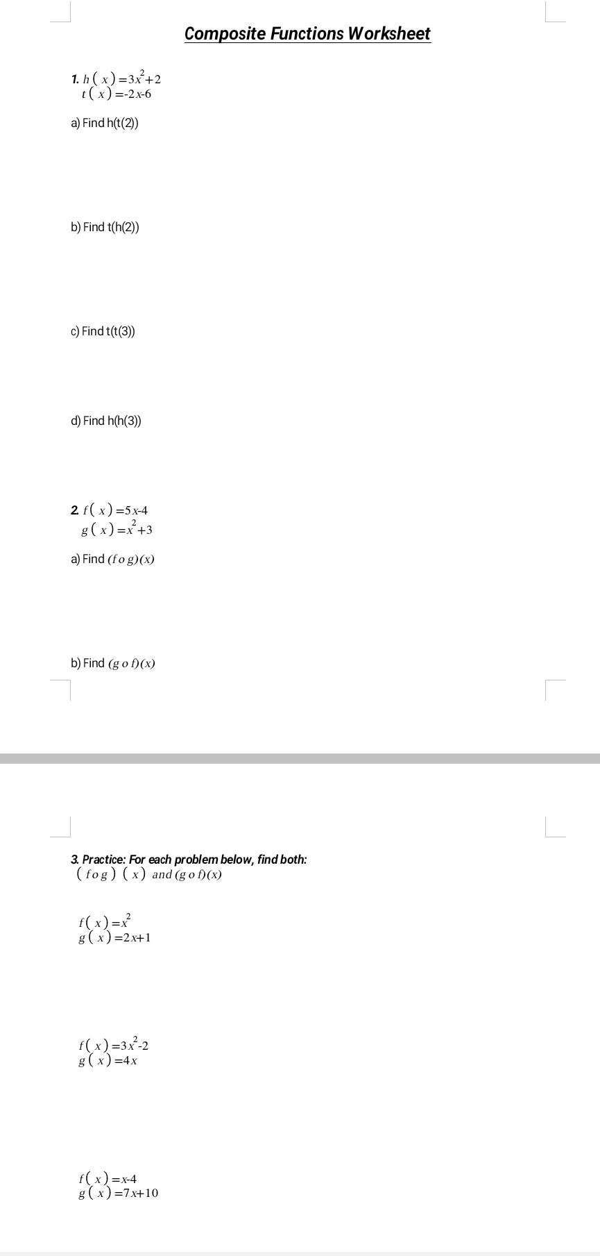 Solved Composite Functions Worksheet 2111. h(x) =2111x?+211 t(x) =-211 Intended For Composite Functions Worksheet Answers