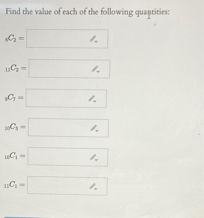 Solved Find The Value Of Each Of The Following Quantities Chegg Com