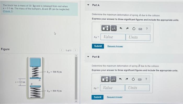 Solved Part A The Block Has A Mass Of 30 Kg And Is Released | Chegg.com