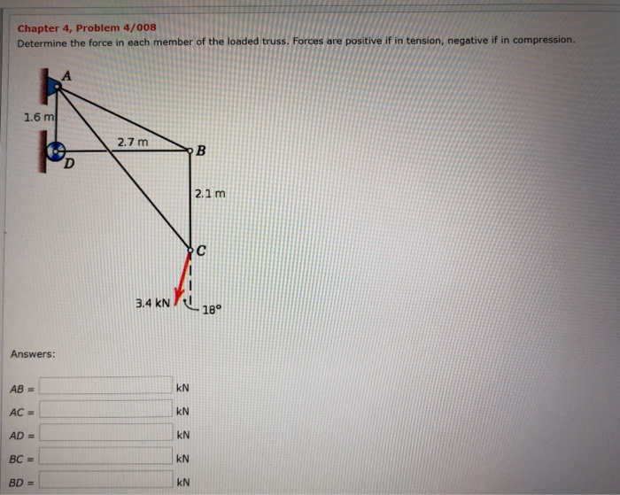 Solved Chapter 4, Problem 4/008 Determine the force in each | Chegg.com