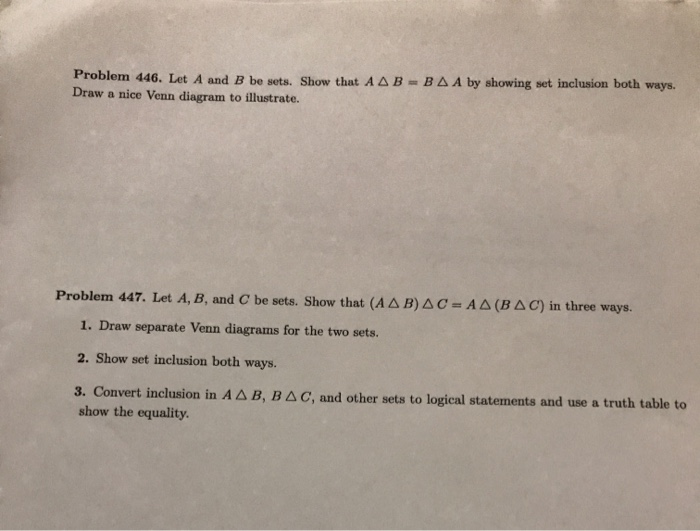 Solved Problem 446. Let A And B Be Sets. Show That AAB-BA A | Chegg.com