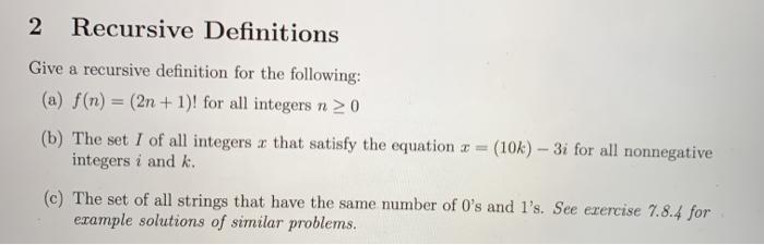 Solved 2 Recursive Definitions Give a recursive definition | Chegg.com