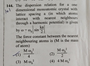 Solved The dispersion relation for a one dimensional | Chegg.com